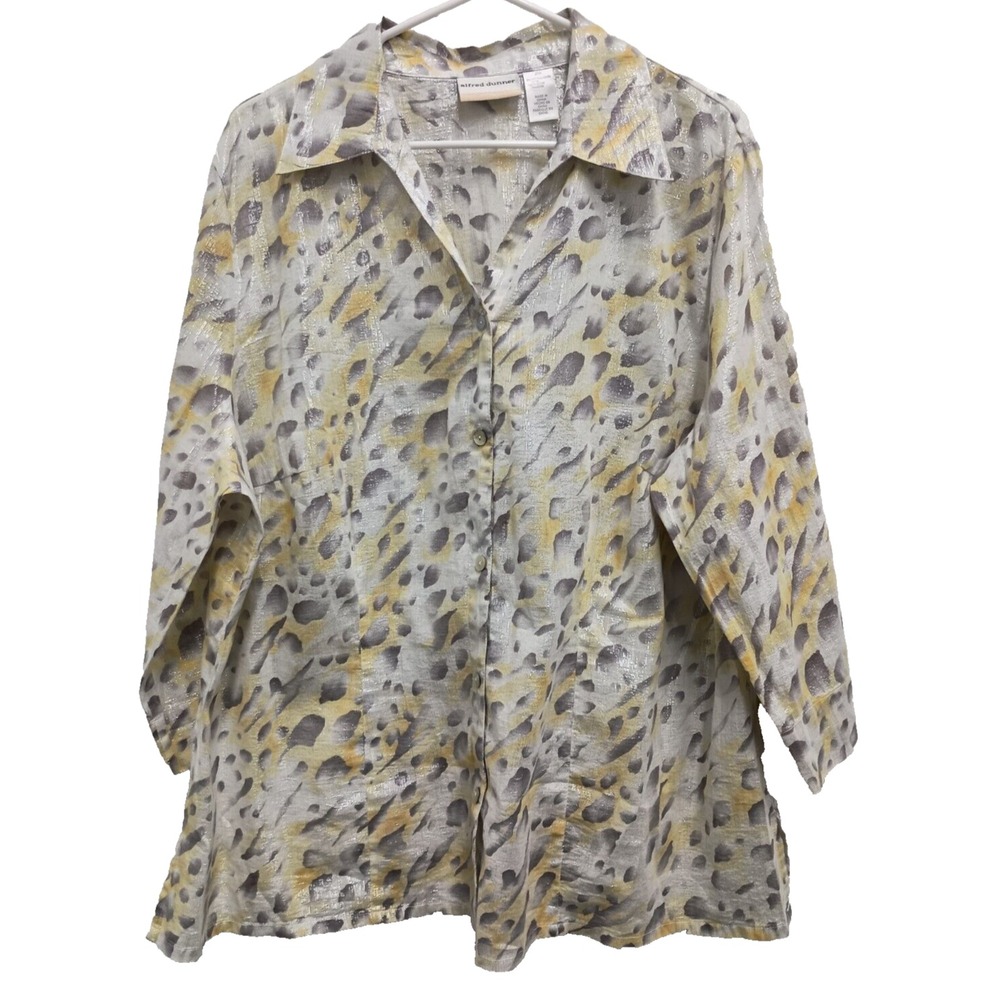Alfred Dunner Wearable Art Top Womens size 20W Metallic Animal Print Button Up